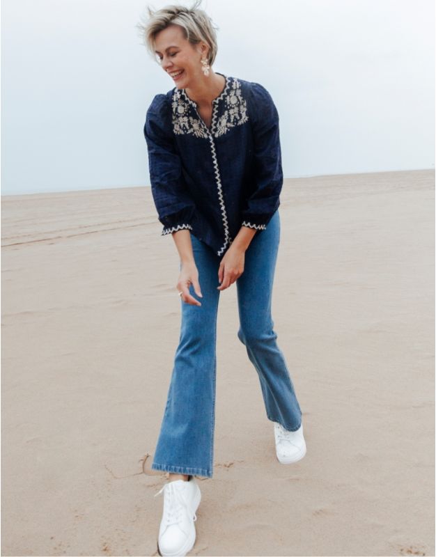 Jean flare coton bleu