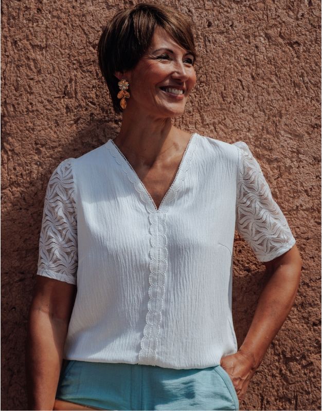 Blouse dentelle écru