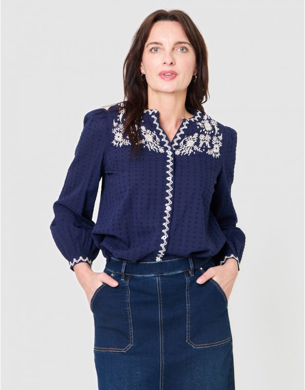 Chemisier brodé marine