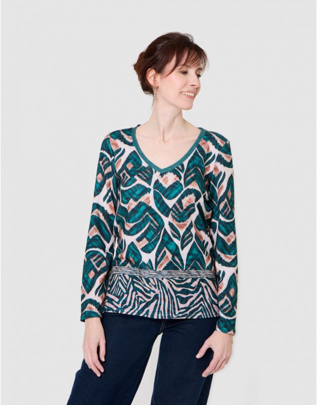 T-shirt motif vert beige