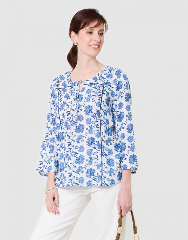 Blouse imprimé coton bleu