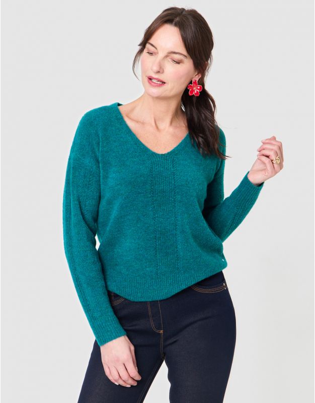 Pull col V vert émeraude