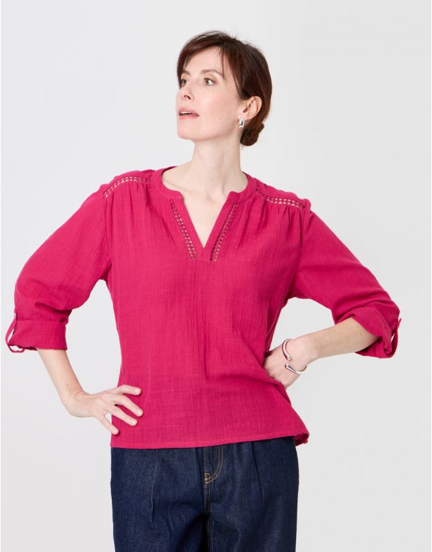 Blouse légère coton rose
