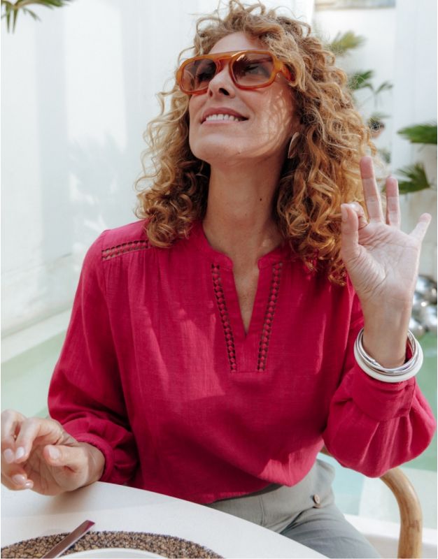 Blouse légère coton rose