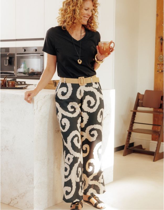 Pantalon motif lin noir
