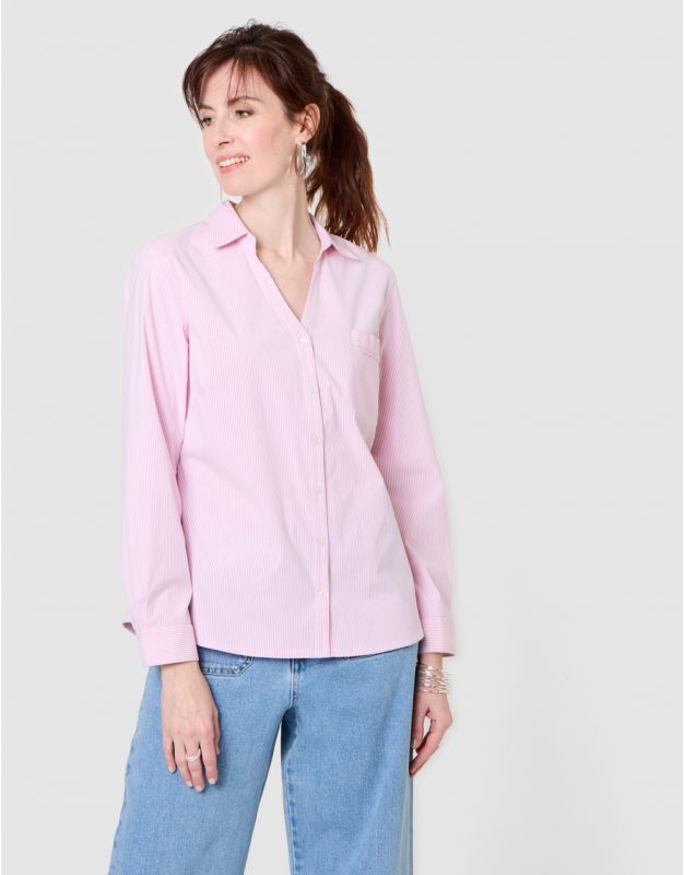 Chemisier rayé coton rose