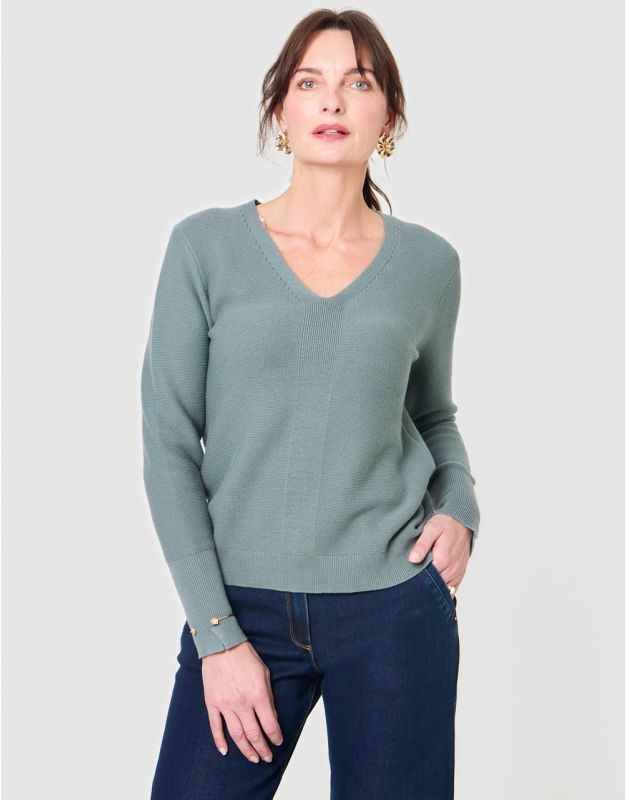 Pull fantaisie coton kaki