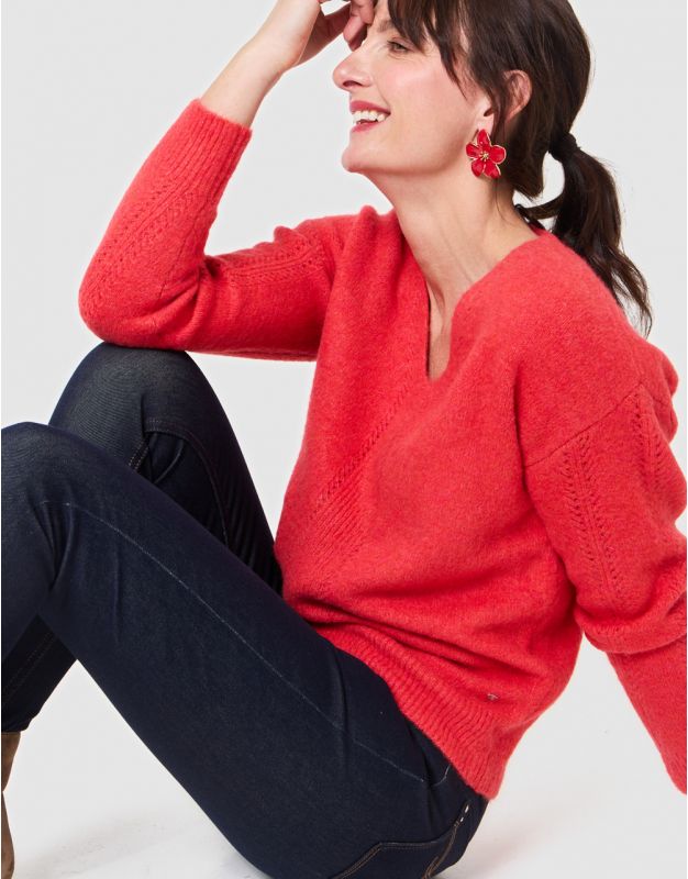 Pull col V rouge