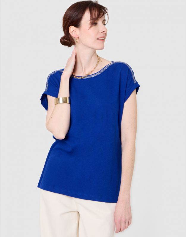 T-shirt coton lin bleu