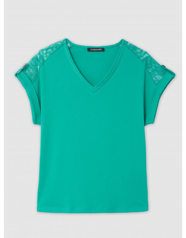 T-shirt dentelle vert