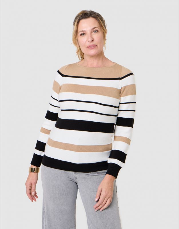 Pull rayures beige