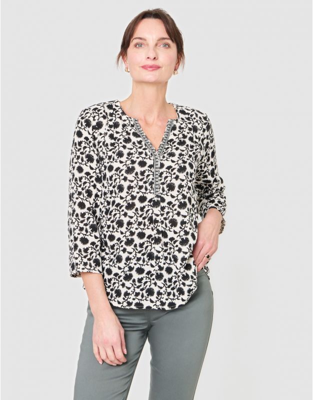 Blouse motif coton beige