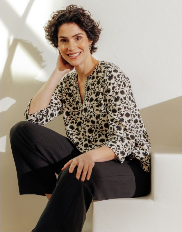 Blouse motif coton beige