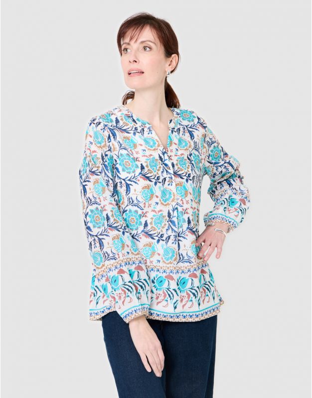 Blouse motif coton bleu