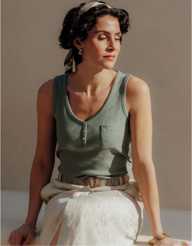 Débardeur cotelé kaki