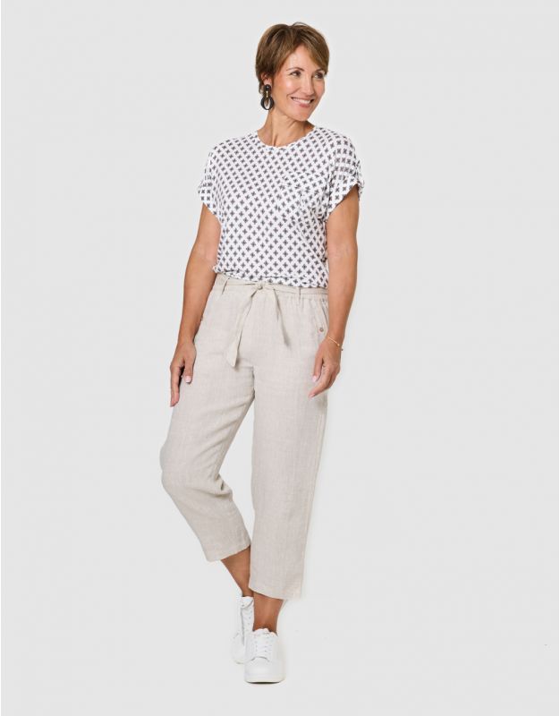 Pantacourt lin beige