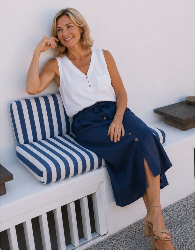 Jupe longue lin bleu