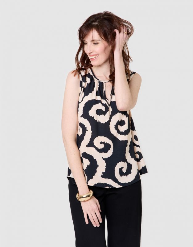 Blouse motif lin noir