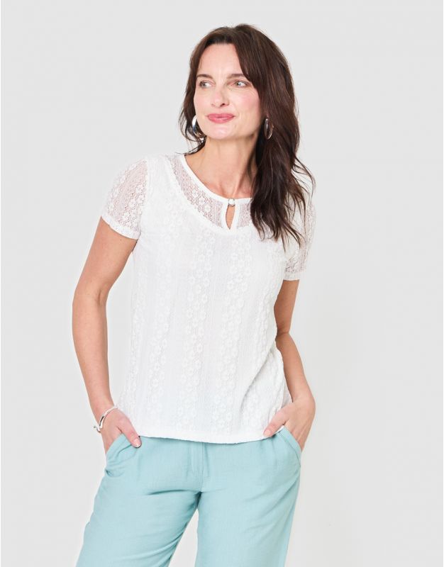 T-shirt dentelle écru