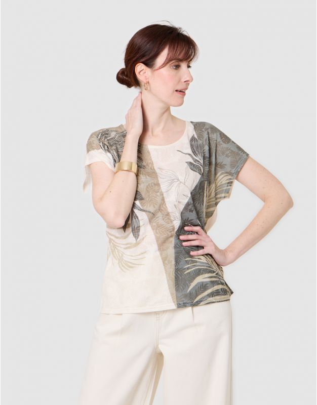 T-shirt motif coton kaki