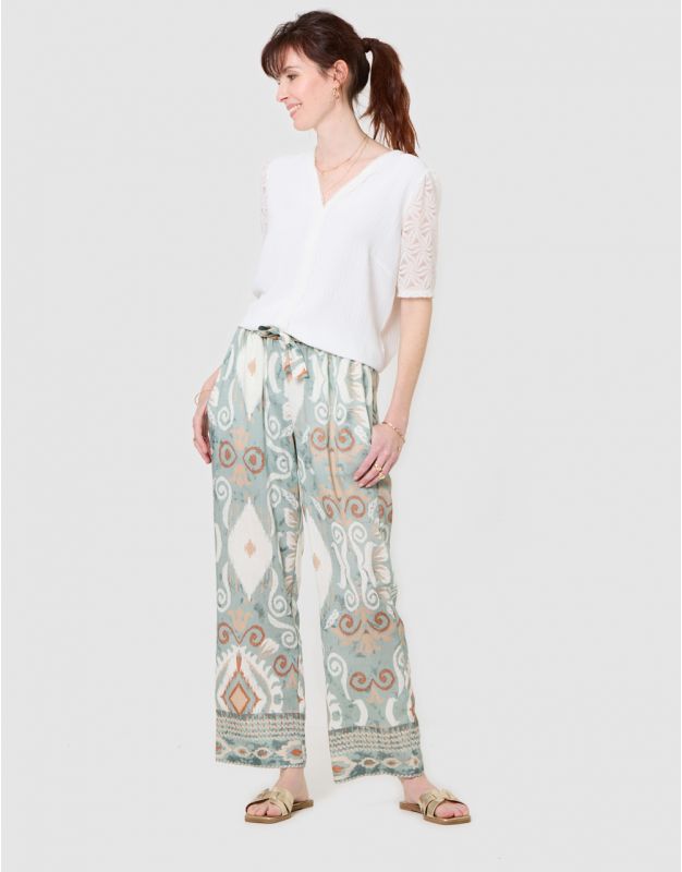 Pantalon large motif vert