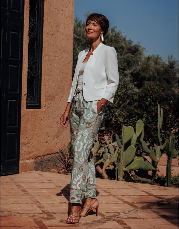 Pantalon large motif vert