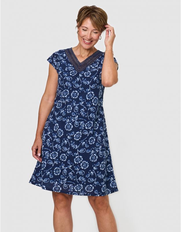 Robe motif coton marine