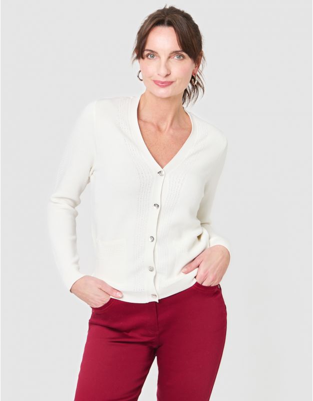 Gilet long ajouré écru