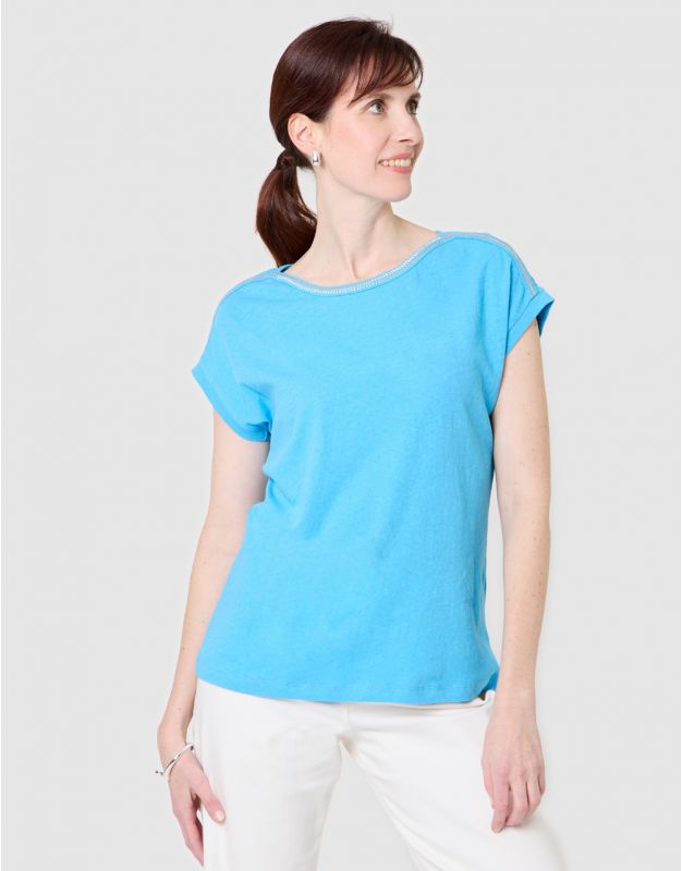 T-shirt coton lin azur