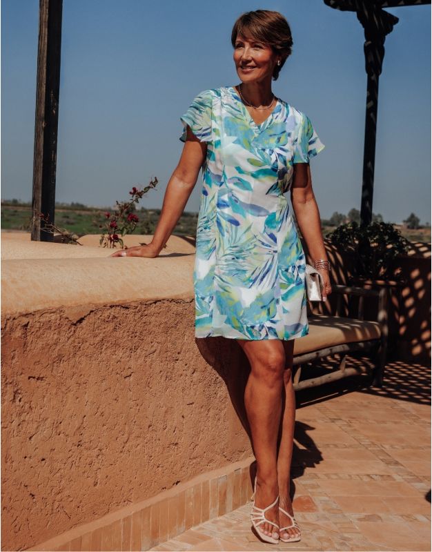 Robe chic motif vert bleu