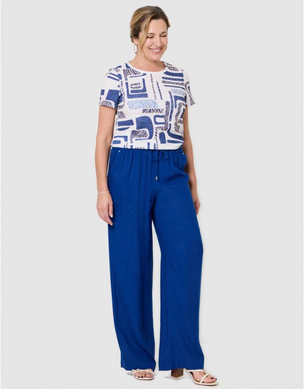 Pantalon fluide lin bleu