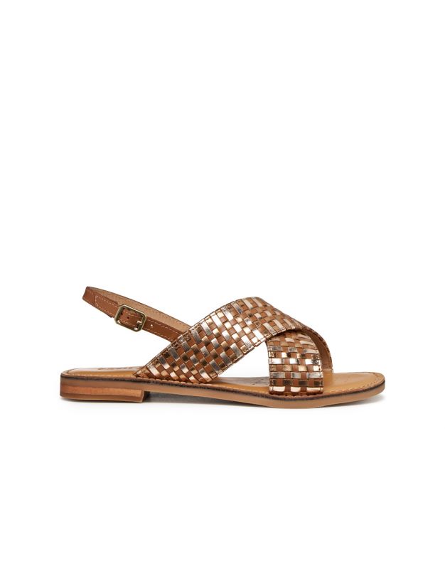 Sandale plate cuir marron