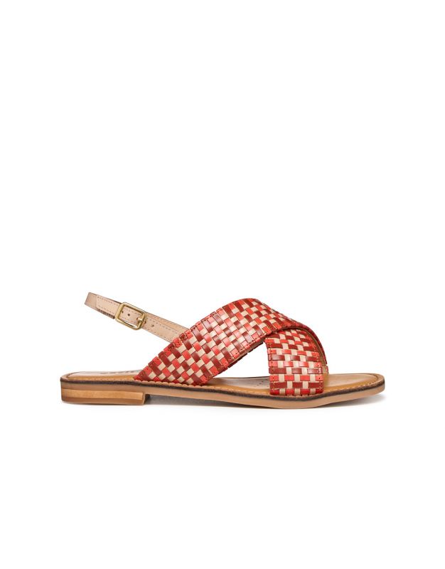 Sandale plate cuir rouge