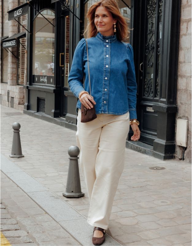 Jean large coton beige