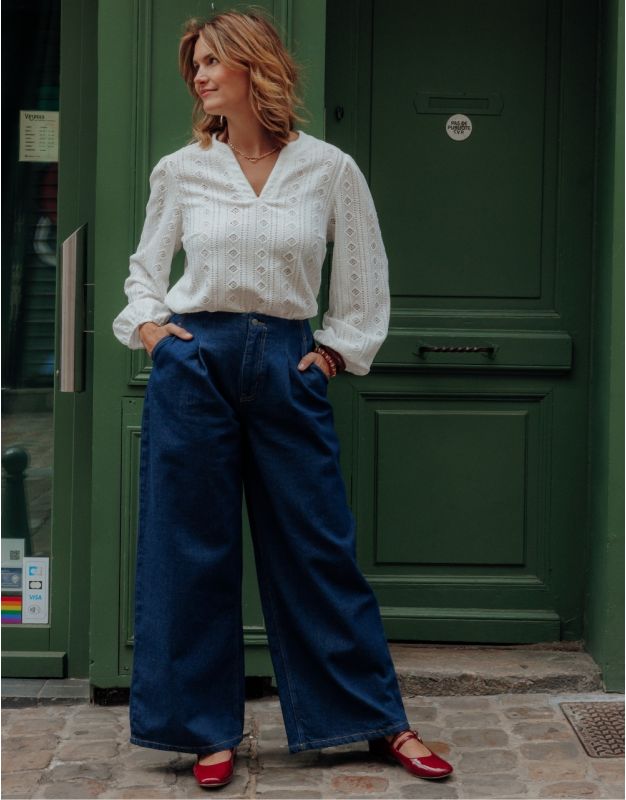 Jean large pince bleu