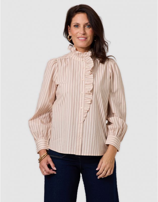 Chemisier rayures beige