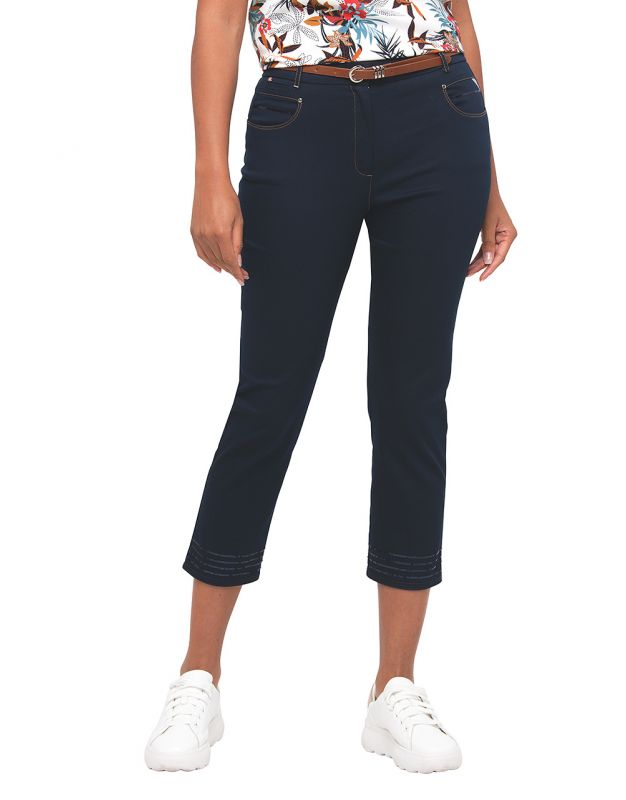 Pantalon cigarette taille haute femme - Bleu